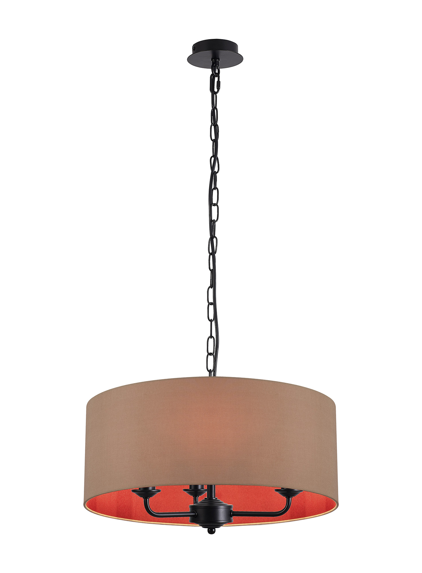 DK1033  Banyan 50cm 3 Light Pendant Matt Black, Antique Gold/Ruby